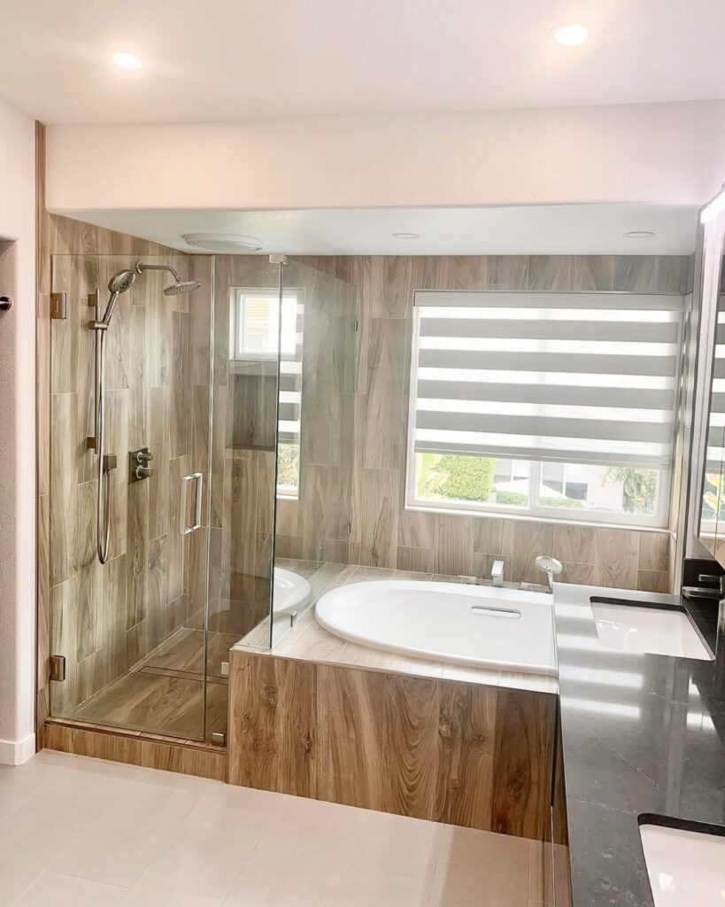 wood panels bathroom