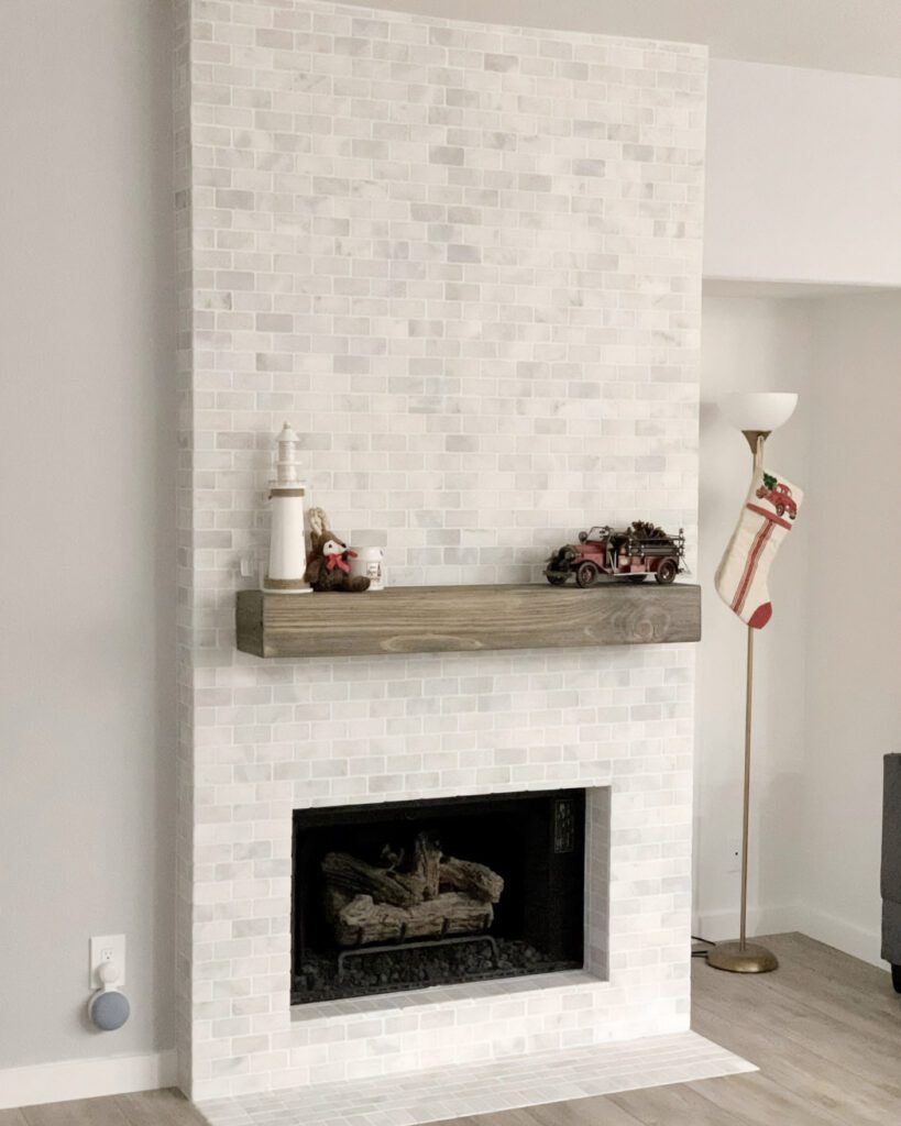 white bricks fire place