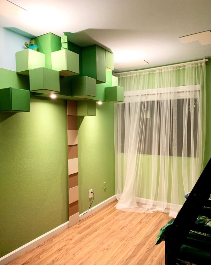green Minecraft bedroom remodeling for kids bedroom